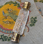Rare Crown Shield Monogram French Double Lay Down Scent Flask, Sterling Silver 18k Gold Vermeil