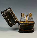 Elegant Antique French Scent Caddy, Nécessaire, 18k Stringing, 2 Perfume Bottles or Flasks and Funnel