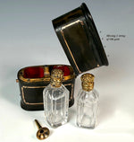 Elegant Antique French Scent Caddy, Nécessaire, 18k Stringing, 2 Perfume Bottles or Flasks and Funnel