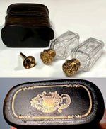 Elegant Antique French Scent Caddy, Nécessaire, 18k Stringing, 2 Perfume Bottles or Flasks and Funnel