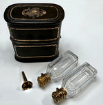 Elegant Antique French Scent Caddy, Nécessaire, 18k Stringing, 2 Perfume Bottles or Flasks and Funnel
