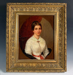 Very Fine Antique French Oil Painting Portrait of a Beautiful Young Woman, Gold Gesso on Wood Frame
