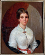 Very Fine Antique French Oil Painting Portrait of a Beautiful Young Woman, Gold Gesso on Wood Frame
