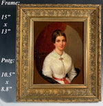 Very Fine Antique French Oil Painting Portrait of a Beautiful Young Woman, Gold Gesso on Wood Frame