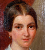 Very Fine Antique French Oil Painting Portrait of a Beautiful Young Woman, Gold Gesso on Wood Frame