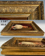 Very Fine Antique French Oil Painting Portrait of a Beautiful Young Woman, Gold Gesso on Wood Frame