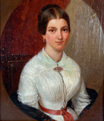 Very Fine Antique French Oil Painting Portrait of a Beautiful Young Woman, Gold Gesso on Wood Frame