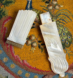 Antique French c.1810-30 Palais Royal Scabbard Needle Case, Mother of Pearl, 18k Enamel Medallion