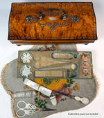Exceptional c.1810-30 French Palais Royal Sewing Box, Mother of Pearl 18k Tools, Swan Scissors, Turquoise