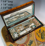Exceptional c.1810-30 French Palais Royal Sewing Box, Mother of Pearl 18k Tools, Swan Scissors, Turquoise