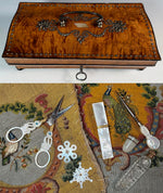 Exceptional c.1810-30 French Palais Royal Sewing Box, Mother of Pearl 18k Tools, Swan Scissors, Turquoise