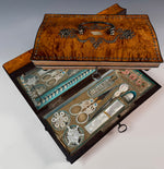 Exceptional c.1810-30 French Palais Royal Sewing Box, Mother of Pearl 18k Tools, Swan Scissors, Turquoise