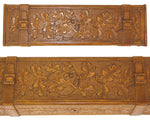 Antique Hand Carved Black Forest 12.5" Long Glove or Desk Box, Casket, Straps & Foliage