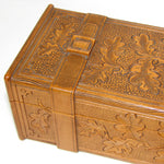 Antique Hand Carved Black Forest 12.5" Long Glove or Desk Box, Casket, Straps & Foliage
