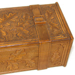 Antique Hand Carved Black Forest 12.5" Long Glove or Desk Box, Casket, Straps & Foliage