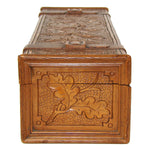 Antique Hand Carved Black Forest 12.5" Long Glove or Desk Box, Casket, Straps & Foliage