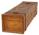 Antique Hand Carved Black Forest 12.5" Long Glove or Desk Box, Casket, Straps & Foliage