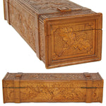 Antique Hand Carved Black Forest 12.5" Long Glove or Desk Box, Casket, Straps & Foliage