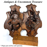 Antique Hand Carved Black Forest 12.5" Long Glove or Desk Box, Casket, Straps & Foliage