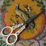 Antique French Palais Royal Mother of Pearl Sewing or Embroidery Scissors, 18k Medallion