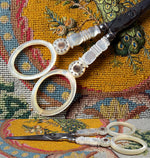 Antique French Palais Royal Mother of Pearl Sewing or Embroidery Scissors, 18k Medallion