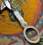 Antique French Palais Royal Mother of Pearl Sewing or Embroidery Scissors, 18k Medallion