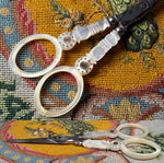 Antique French Palais Royal Mother of Pearl Sewing or Embroidery Scissors, 18k Medallion