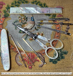 Antique French Palais Royal Mother of Pearl Sewing or Embroidery Scissors, 18k Medallion