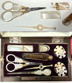 Fine Antique c.1810-30s French Palais Royal Mother of Pearl and 18k Gold Sewing Box, Excellent Condition