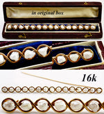 Antique Victorian 4.75" Long Bespoke 16k Brooch w Fresh Water Pearls - in Original Box, c.1850s