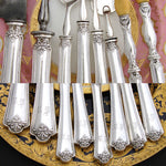 Antique French Sterling Silver 8pc Serving Implement Set, Orig Box, c. 1834-1846