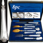 Antique French Sterling Silver 8pc Serving Implement Set, Orig Box, c. 1834-1846