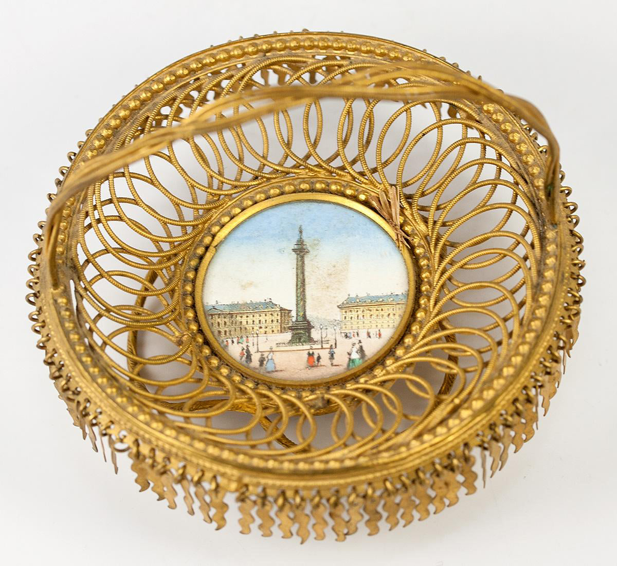 Antique French Palais Royal Grand Tour Souvenir Tray, Place Vendome Eglomise