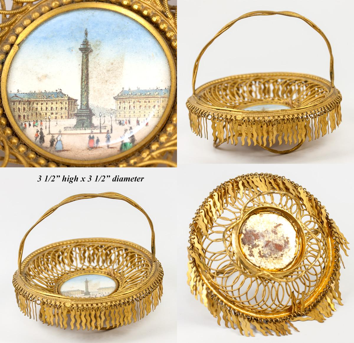 Antique French Palais Royal Grand Tour Souvenir Tray, Place Vendome Eglomise