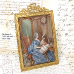 Antique French Portrait Miniature, Louis XV Mistress Madame de Pompadour Interior Painting with Books