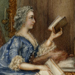Antique French Portrait Miniature, Louis XV Mistress Madame de Pompadour Interior Painting with Books