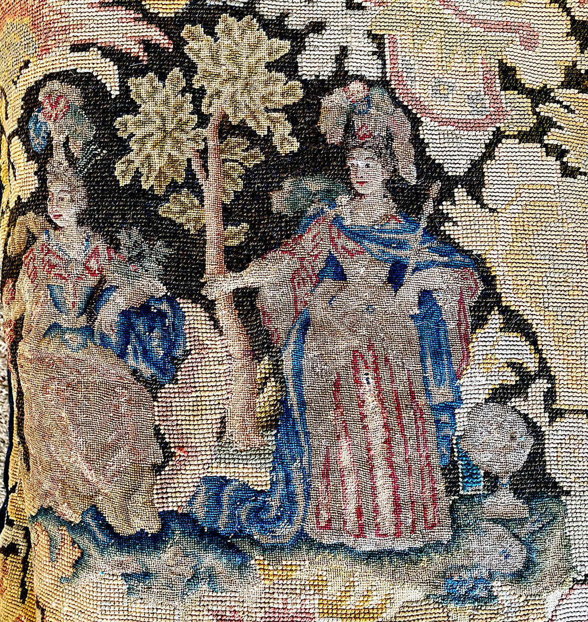 Antique French 18th Century Point de Saint Cyr and Needlepoint Tapestry, 29" x 22.5" for Wall or Pillow