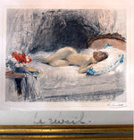 Stunning Pair Watercolor Paintings, Well-listed French Artist Antoine CALBET (1860-1944), Interior with Nude