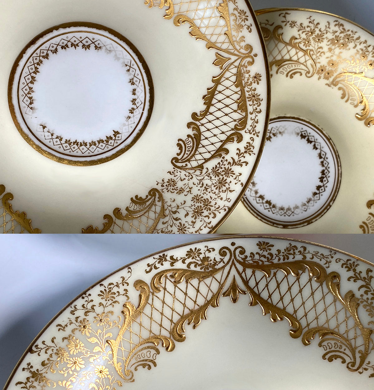 Antique Belle Epoch Raised Gold Enamel Cup and Saucer Set, c.1895-1902 Royal Doulton, England