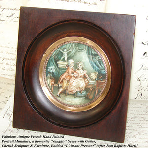 Antique French Miniature Painting, Naughty, "L'Amant Pressant" after Jean Baptiste Huet