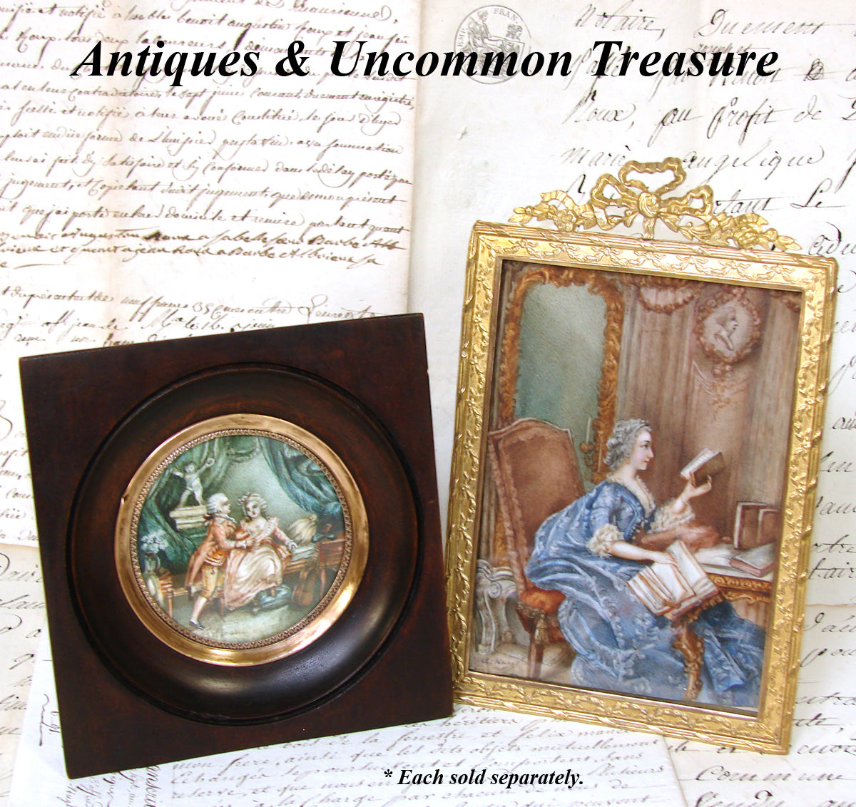 Antique French Miniature Painting, Naughty, "L'Amant Pressant" after Jean Baptiste Huet