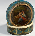Rare Antique 1700s French Snuff Box, Vernis Martin Figural & Portrait Miniature Oil Painting, Ivory