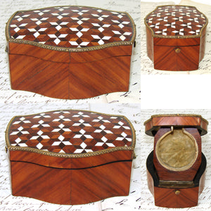 Superb Antique French Napoleon III Era Pocket Watch Box, Display Casket, Tumbling Blocks Marquetry Inlay