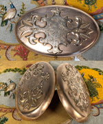 Antique Edwardian English Bronze and Silk Velvet Sewing Tools Case, Etui, Necessaire