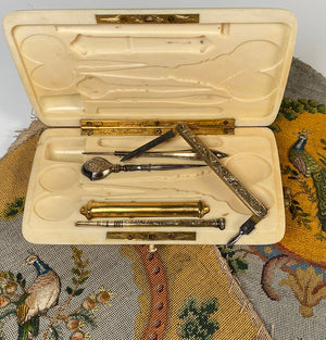 Fine 19th Century French Sewing Etui, Case, Ivory with 5 Tools Including Mechanical Pencil, Kinfe