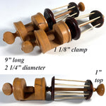 Antique 9" Tall English Lathe-turned Wood Yarn or Sewing Spool Clamps, Knit, Crochet Thread