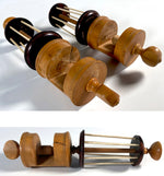 Antique 9" Tall English Lathe-turned Wood Yarn or Sewing Spool Clamps, Knit, Crochet Thread