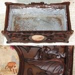 Antique Black Forest Carved 16" Jardiniere, Plant Box, Griffens with Fox & Lamb Petitpoint