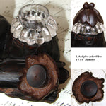 Antique Swiss Black Forest Inkwell, Seated Brienz Bear Holding Apple, Hollow Log Pen Tray