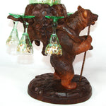 Antique Black Forest BRIENZ Bear Liqueur Tantalus, Enameled Green Decanter & Six Cordial Cups